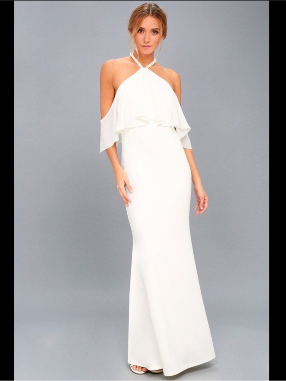 Pearls of Wisdom White Pearl Off-the-Shoulder‎ Maxi Dress Sz Small